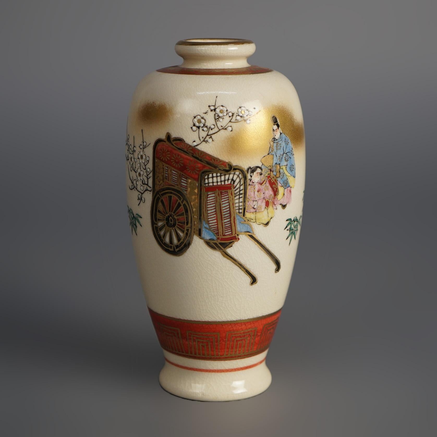 20th Century Pair Antique Japanese Satsuma Porcelain Vases, Genre & Garden Scenes, C1920 For Sale