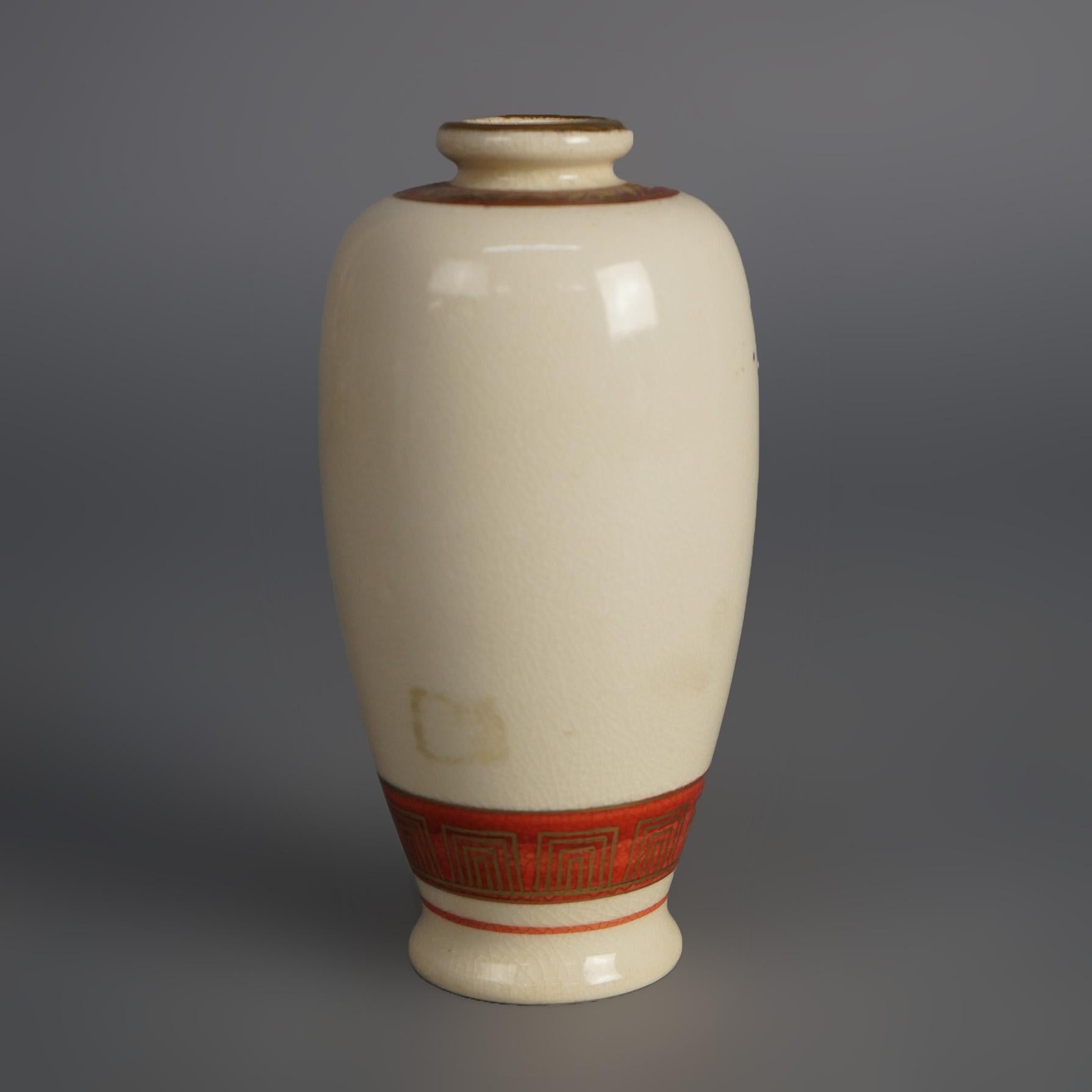 Pair Antique Japanese Satsuma Porcelain Vases, Genre & Garden Scenes, C1920 For Sale 3
