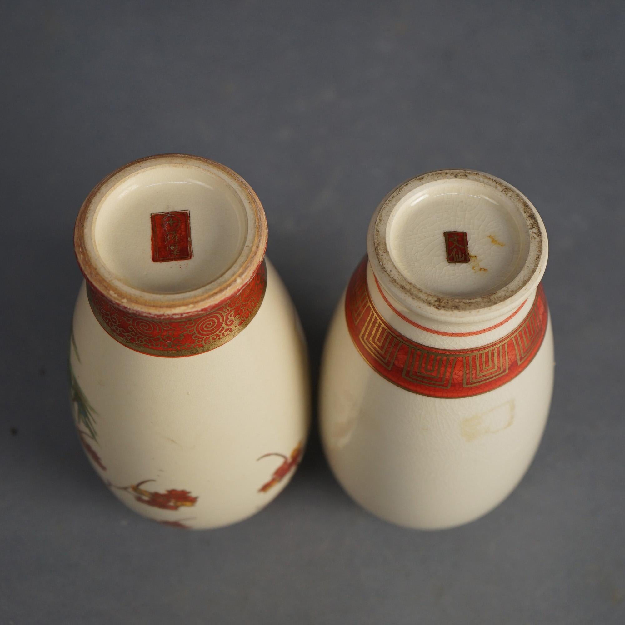 Pair Antique Japanese Satsuma Porcelain Vases, Genre & Garden Scenes, C1920 For Sale 4