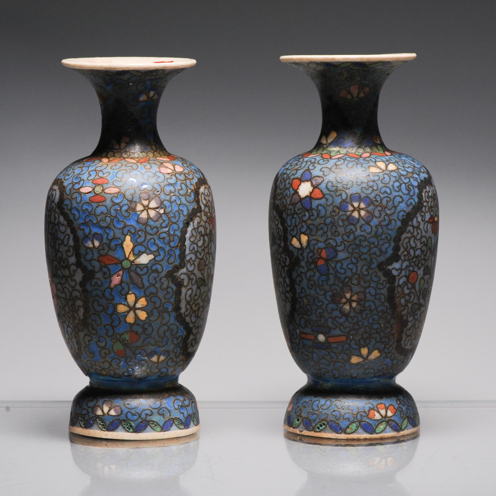 Pair Antique Japanese Totai Shippo Cloisonné on Satsuma Vases Japanese 19th C For Sale 3