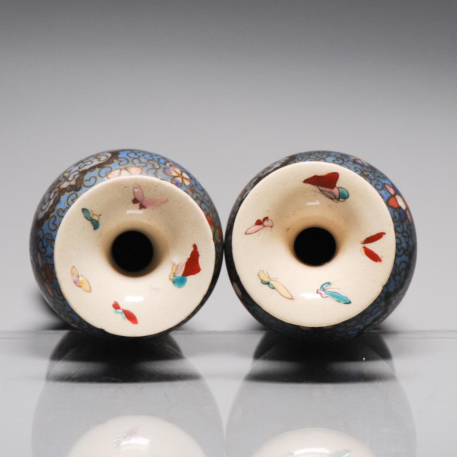 Paar antike japanische Totai Shippo Cloisonné auf Satsuma Vasen Japanisch 19.Jh. im Angebot 5