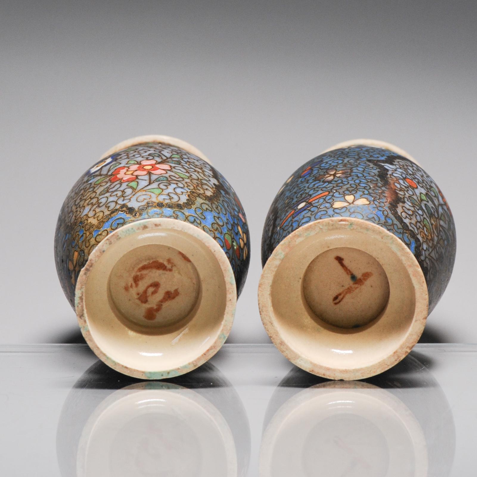 Pair Antique Japanese Totai Shippo Cloisonné on Satsuma Vases Japanese 19th C For Sale 5