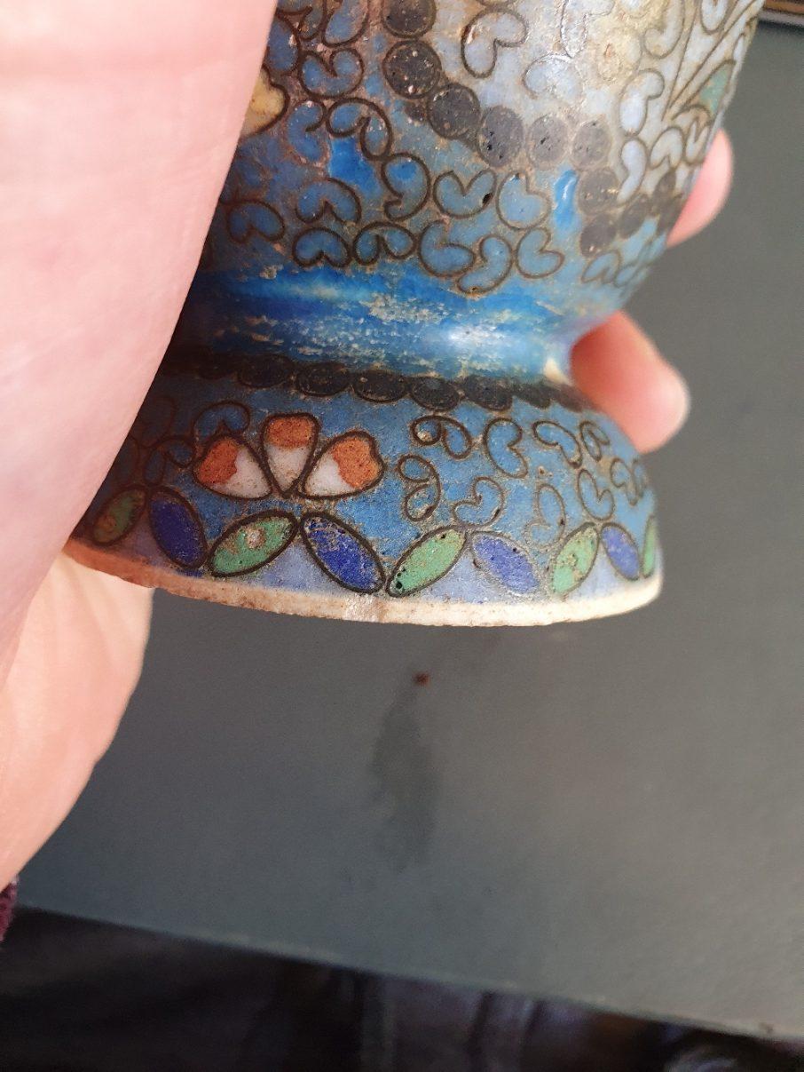 Pair Antique Japanese Totai Shippo Cloisonné on Satsuma Vases Japanese 19th C In Fair Condition For Sale In Amsterdam, Noord Holland
