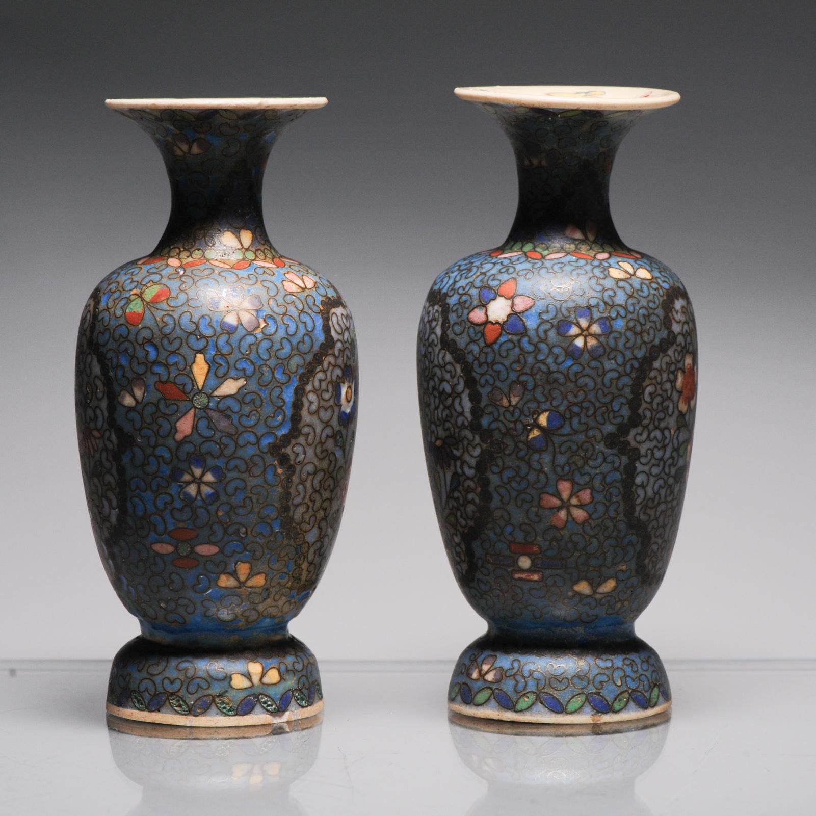 Pair Antique Japanese Totai Shippo Cloisonné on Satsuma Vases Japanese 19th C For Sale 1