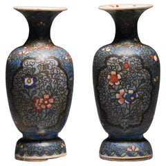 Pair Vintage Japanese Totai Shippo Cloisonné on Satsuma Vases Japanese 19th C