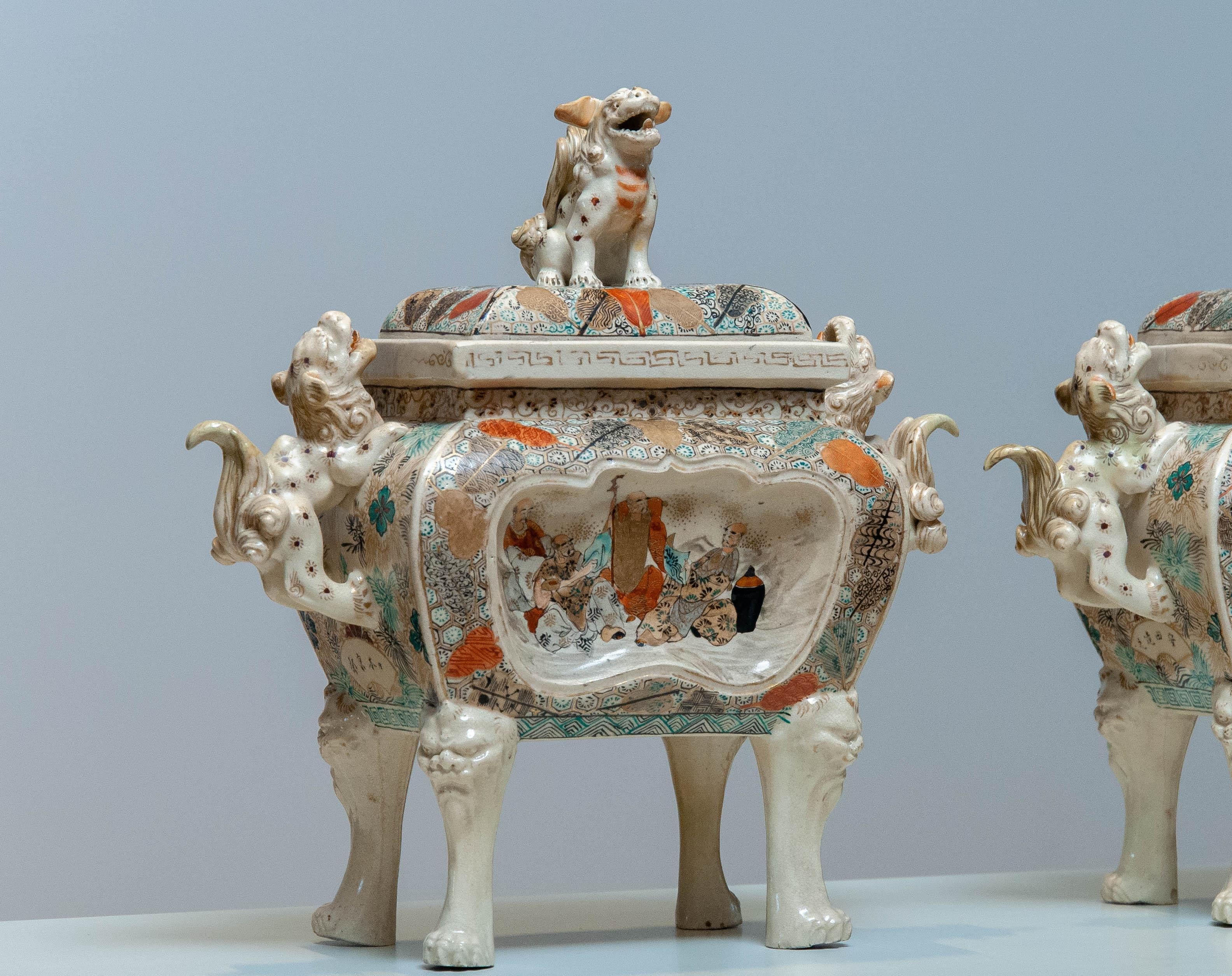 19th Century Pair Qing Dinasty Antique Chinese Foo Dogs Protected Ceramic 