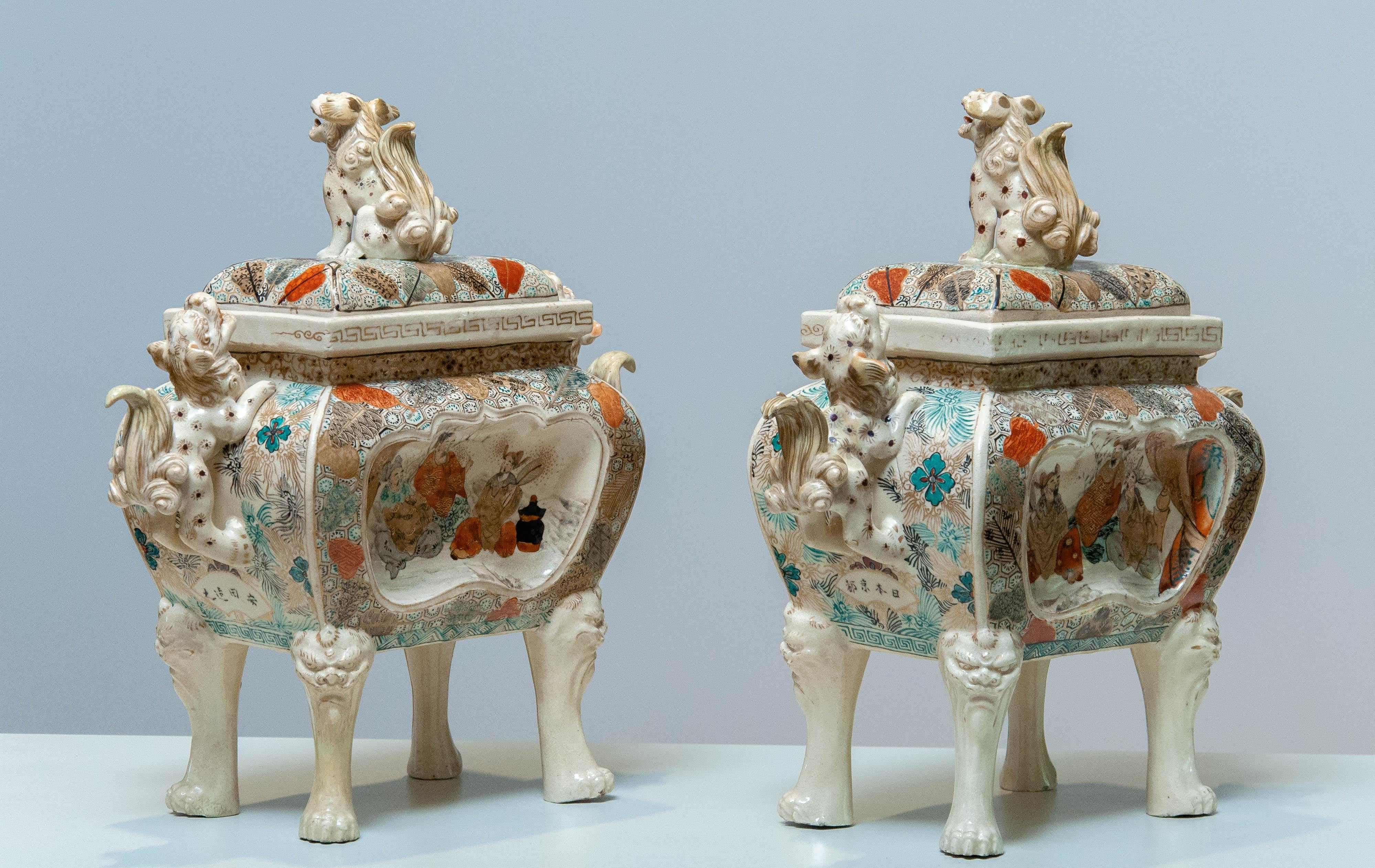 Pair Qing Dinasty Antique Chinese Foo Dogs Protected Ceramic 