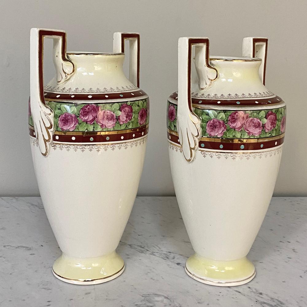 Neoclassical Revival Pair Antique Keramis Vases For Sale