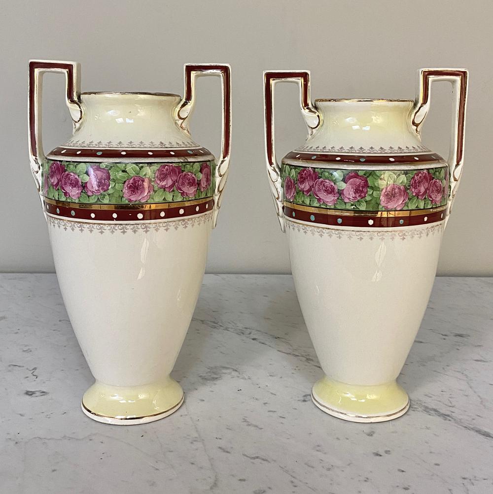 Hand-Painted Pair Antique Keramis Vases For Sale