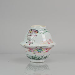 Pair Antique Klapmuts Bowls Chinese 18C Yongzheng Famille Rose Merchant Boats