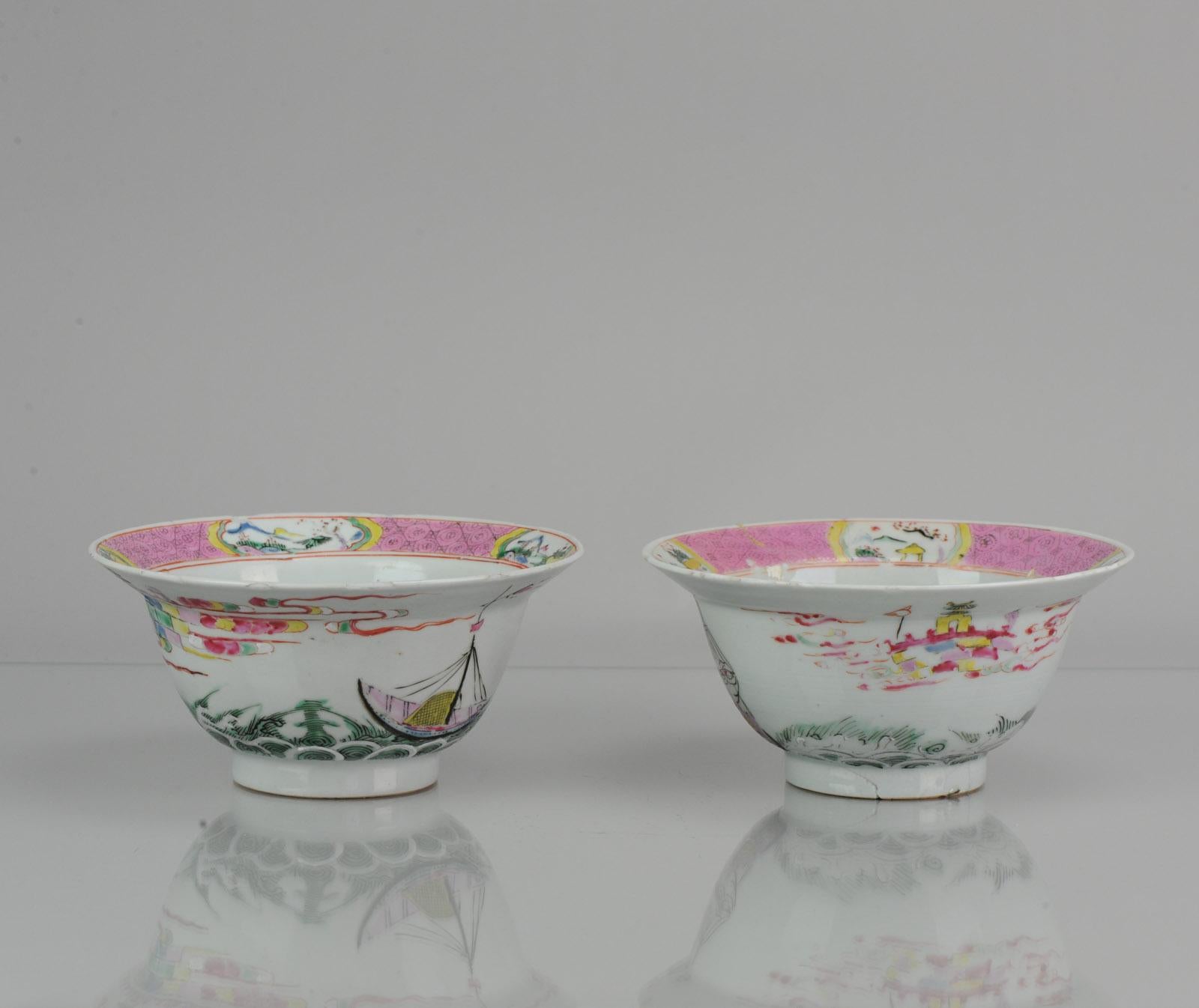 Pair Antique Klapmutsen Chinese 18th C Yongzheng Famille Rose Merchant Boat For Sale 3