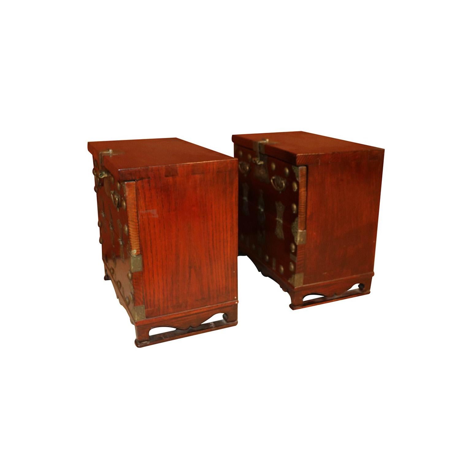 Pair of Antique Korean Elm Brass Chests In Good Condition For Sale In Baltimore, MD
