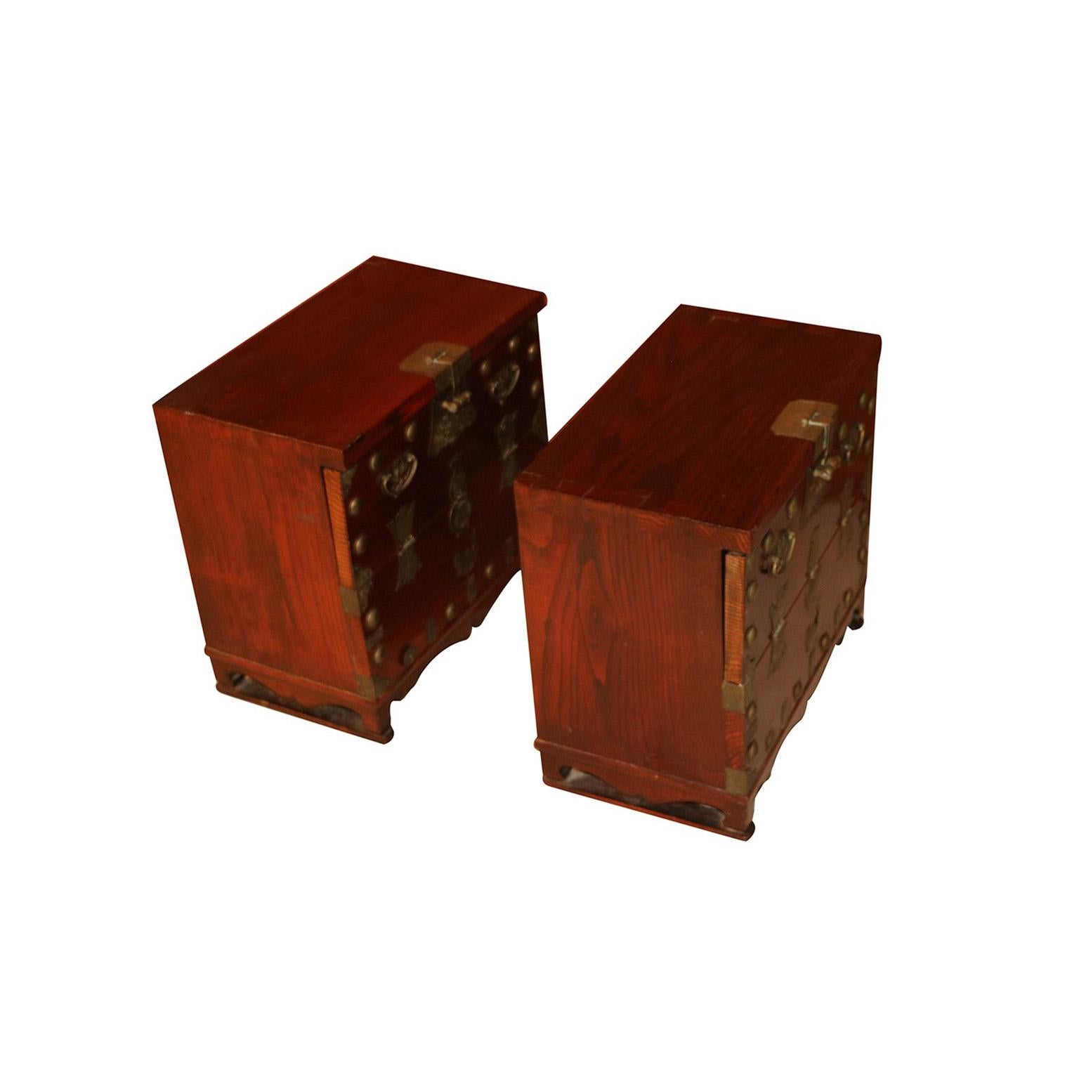 19th Century Pair of Antique Korean Elm Brass Chests For Sale
