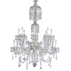 Pair Antique Large English Victorian Cut Clear Glass Chandeliers Perry & Co