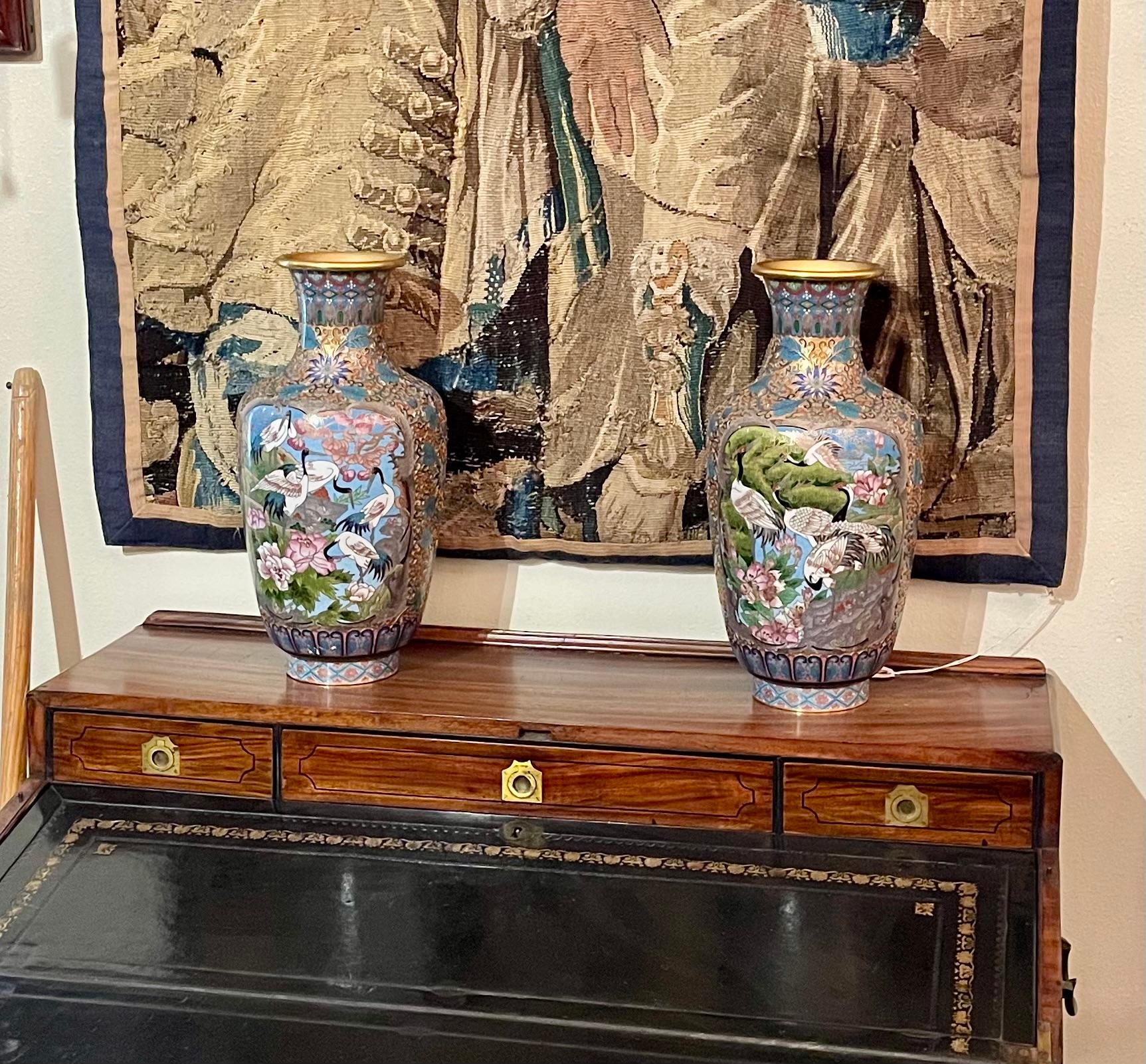 Pareja de jarrones antiguos de esmalte cloisonné chino de finales del siglo XIX. en venta 8