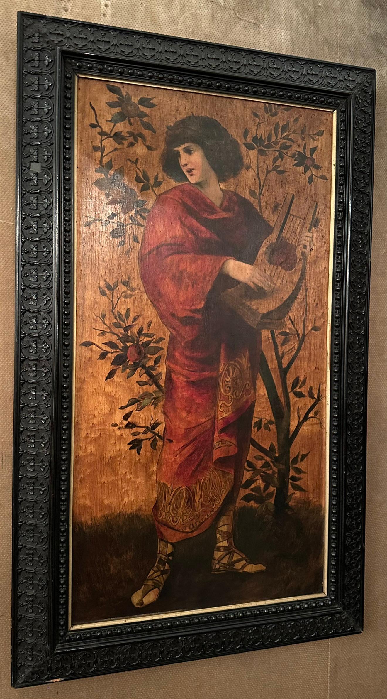 Pair Antique Late 19th Century English Pre-Raphaelite Öl auf Board Gemälde. (Holz) im Angebot