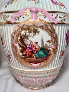 Pair Antique Late 19th Century Porcelain Covered Jars with "Dresden" Marks