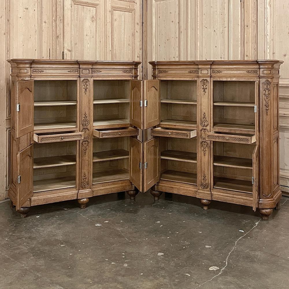 Hand-Carved Pair Antique Liegoise 4 Door Cabinets