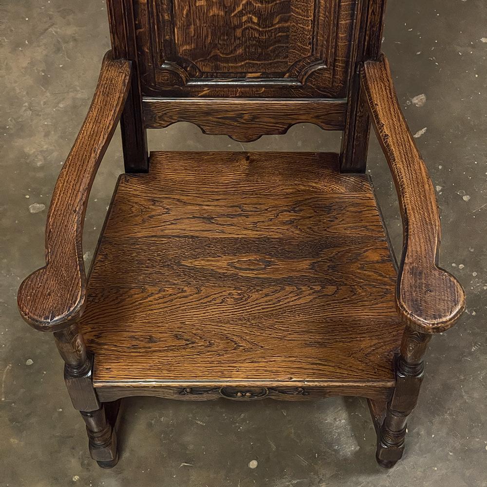 Pair Antique Liegoise Louis XIV Solid Oak Armchairs For Sale 7