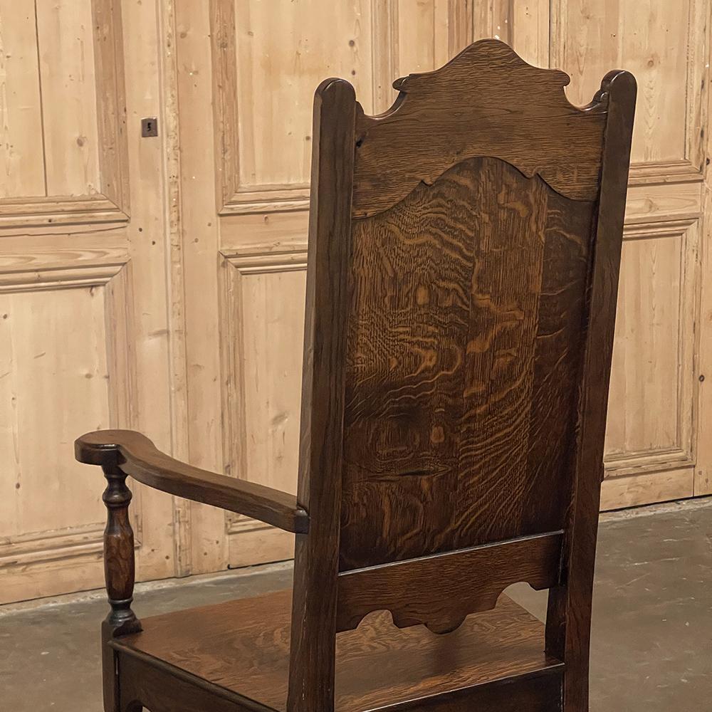 Pair Antique Liegoise Louis XIV Solid Oak Armchairs For Sale 11