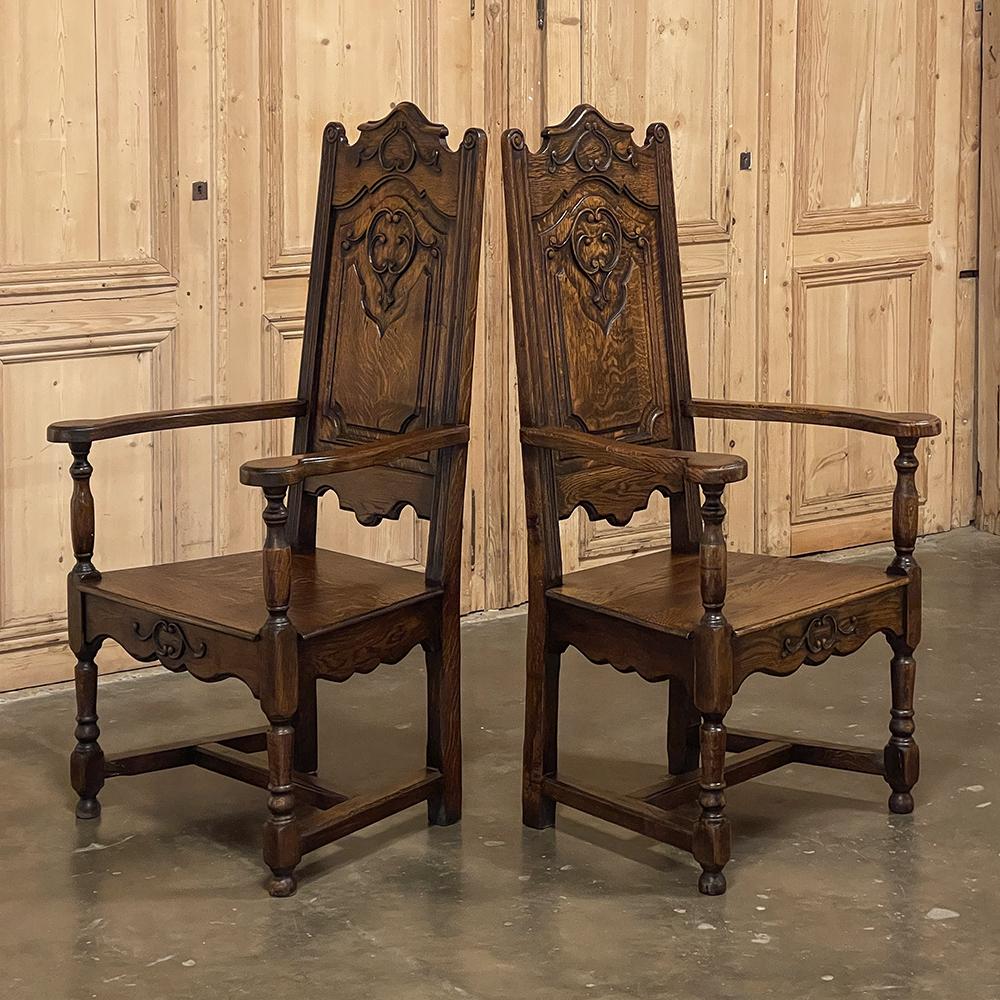 Pair Antique Liegoise Louis XIV Solid Oak Armchairs In Good Condition For Sale In Dallas, TX