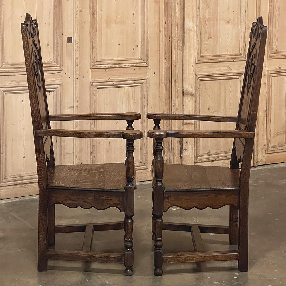 Pair Antique Liegoise Louis XIV Solid Oak Armchairs For Sale 1