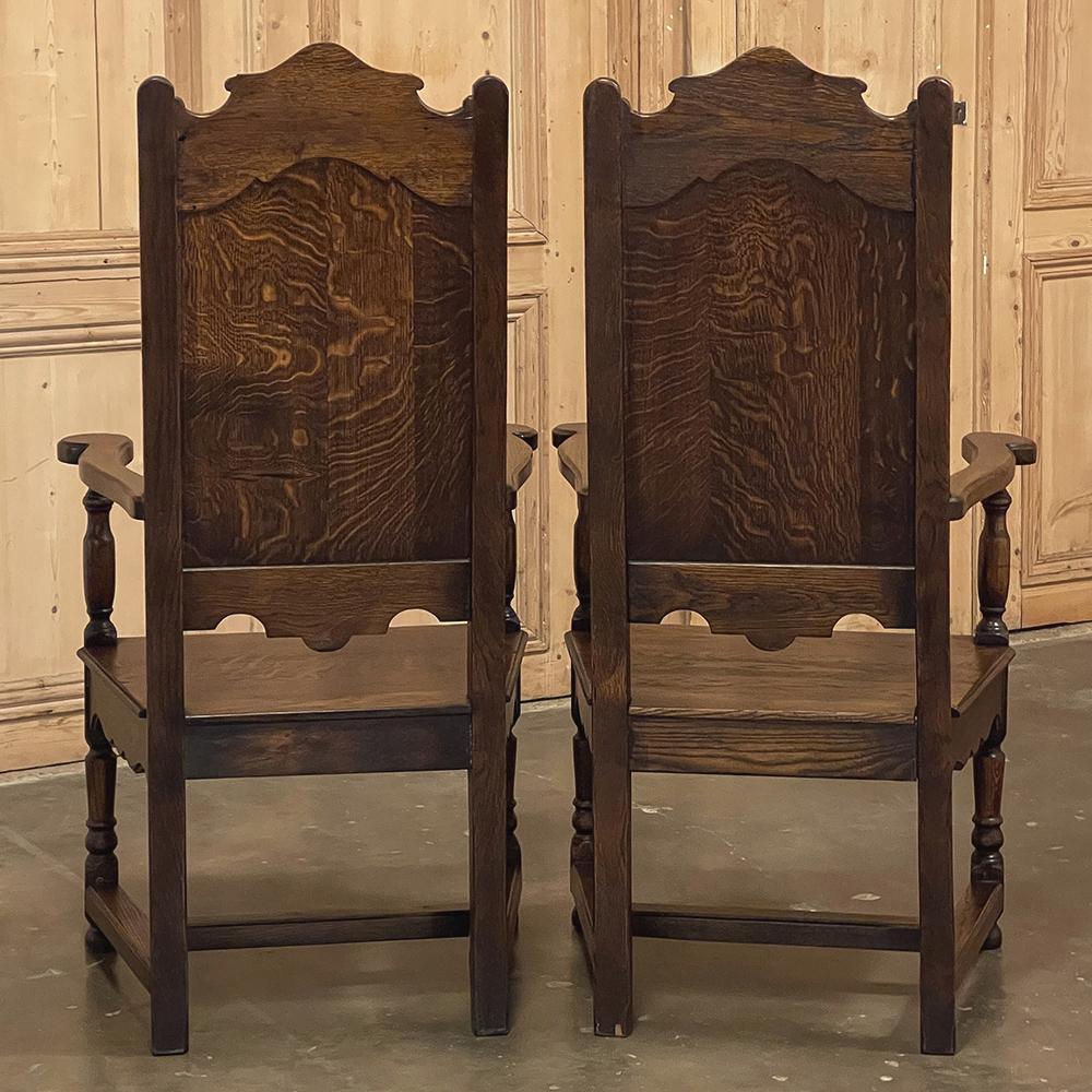 Pair Antique Liegoise Louis XIV Solid Oak Armchairs For Sale 2