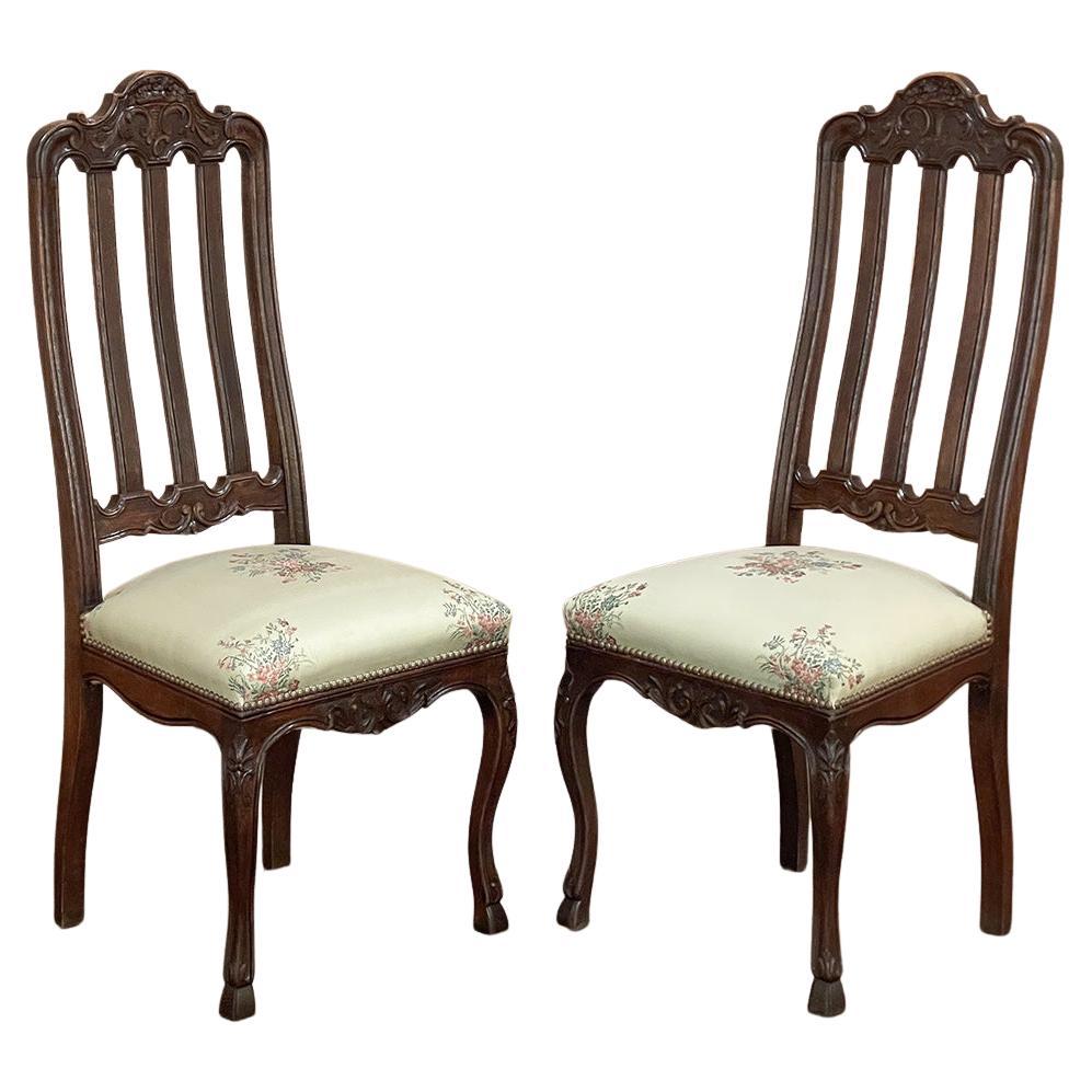 Pair Antique Liegoise Louis XIV Style Side Chairs