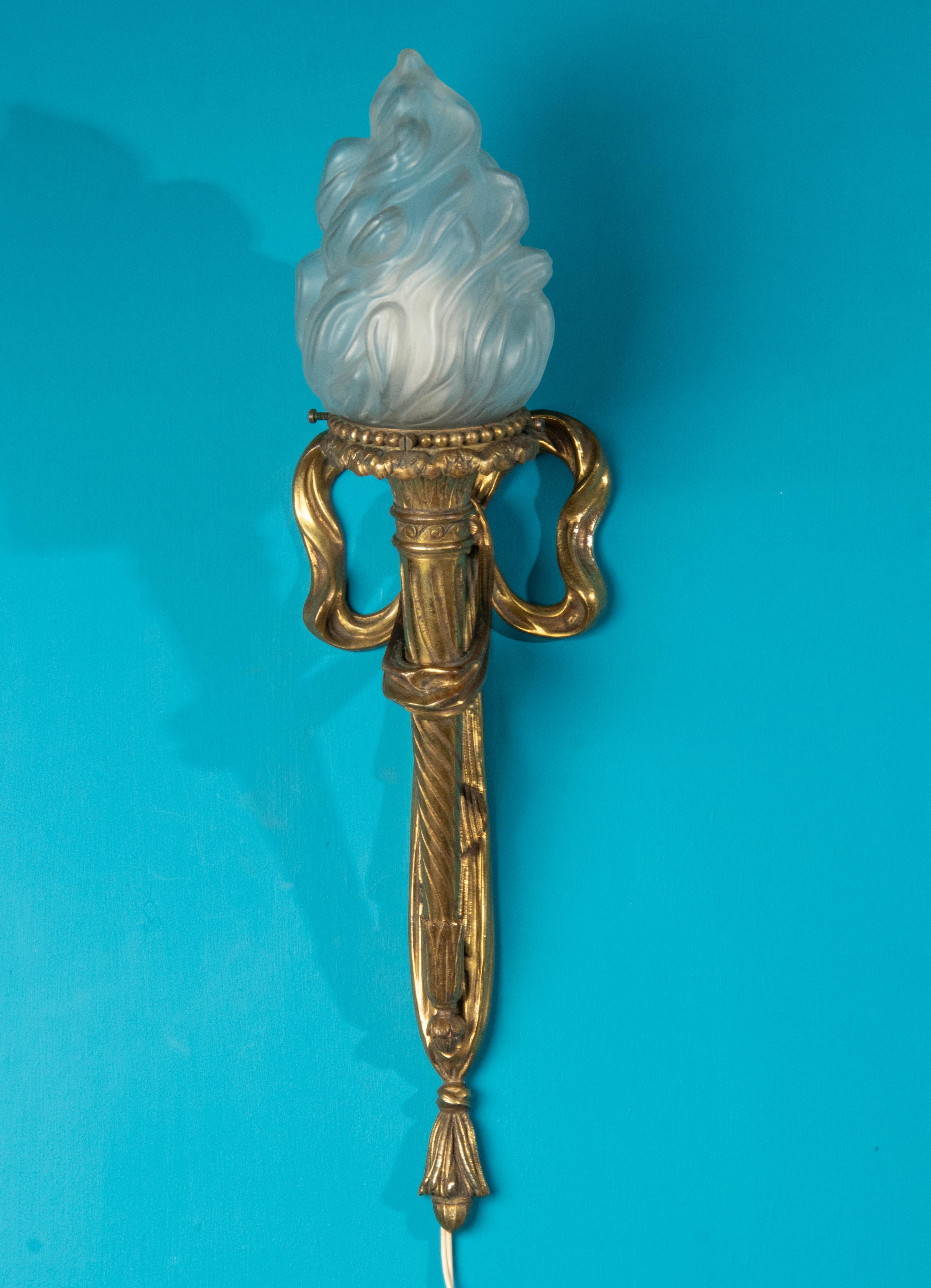 Paar Antike Louis XVI Stil Bronze Wandleuchten / Wandlampen Fackeln im Angebot 5
