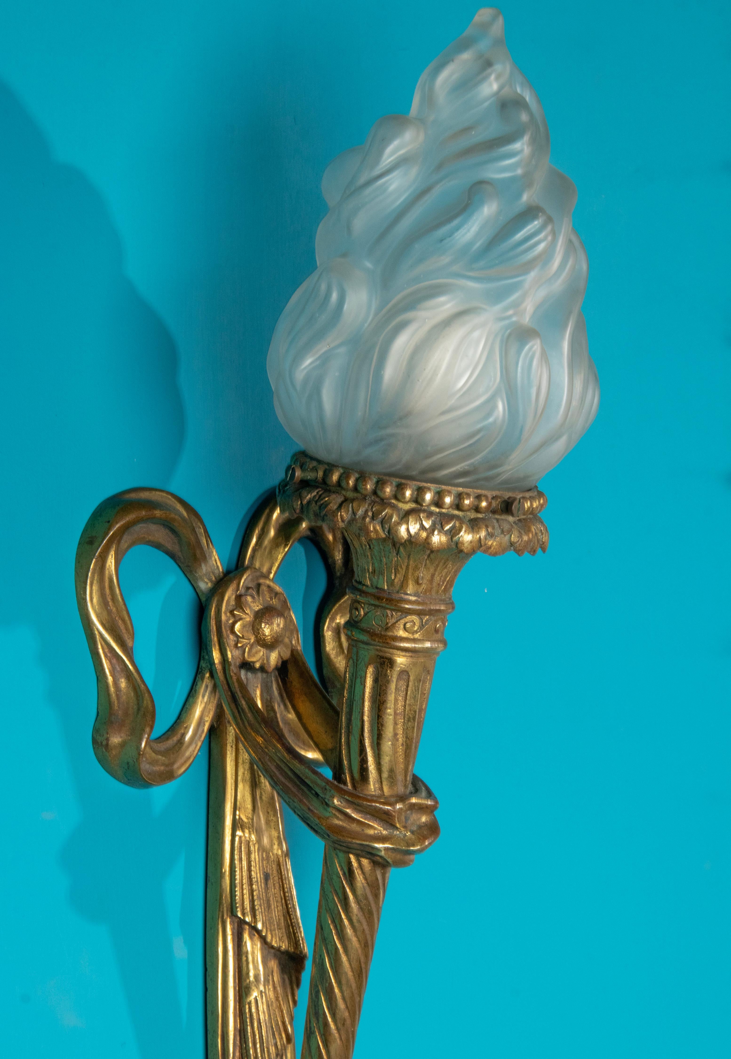 Paar Antike Louis XVI Stil Bronze Wandleuchten / Wandlampen Fackeln im Angebot 7