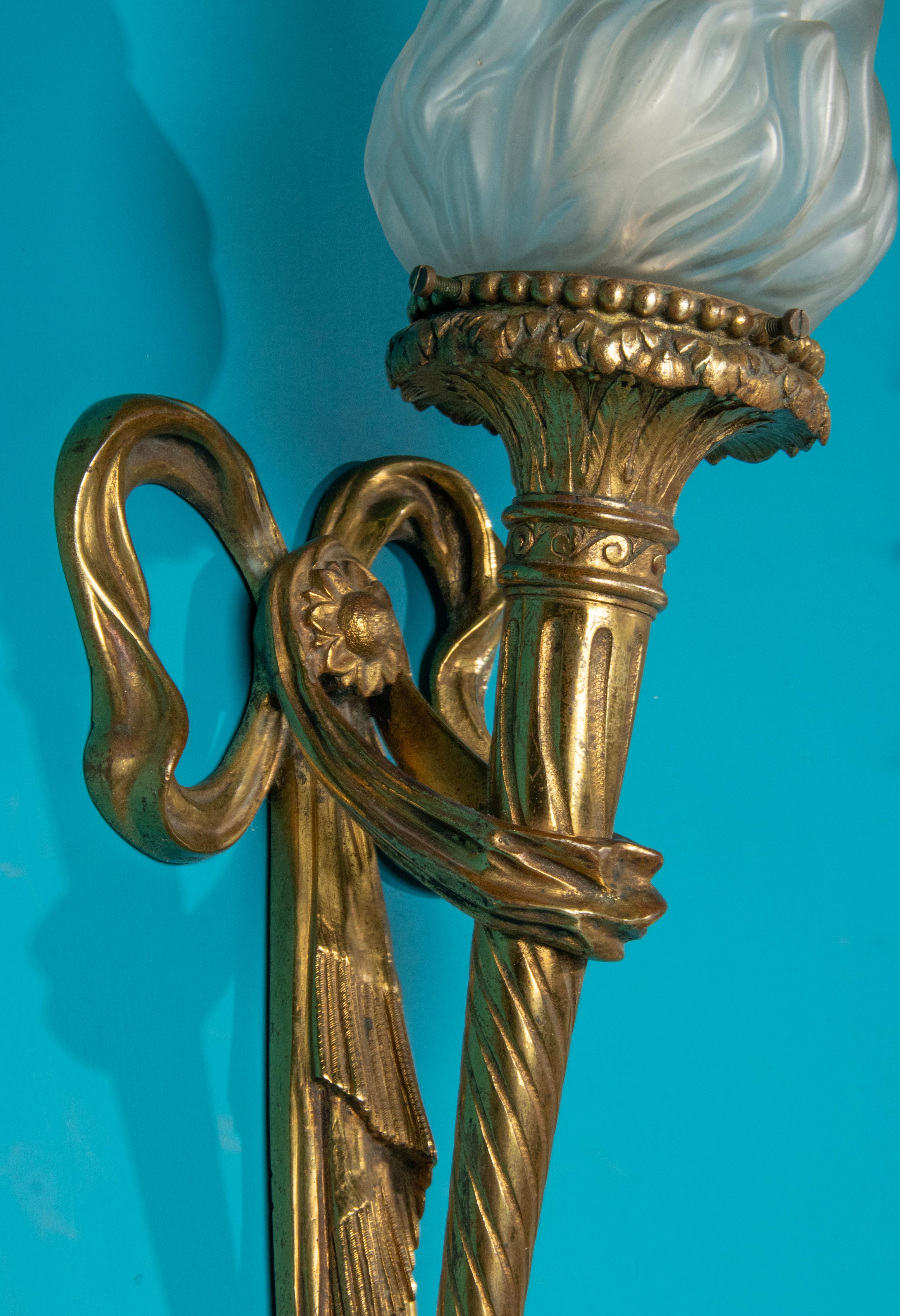 Paar Antike Louis XVI Stil Bronze Wandleuchten / Wandlampen Fackeln im Angebot 11
