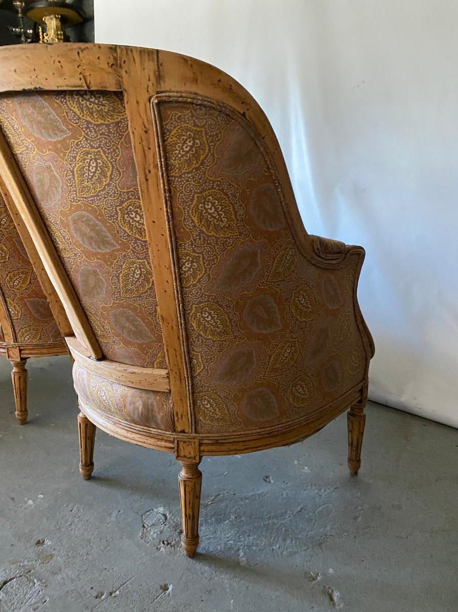 French Pair of Antique Louis XVI Style Down Filled Bergères