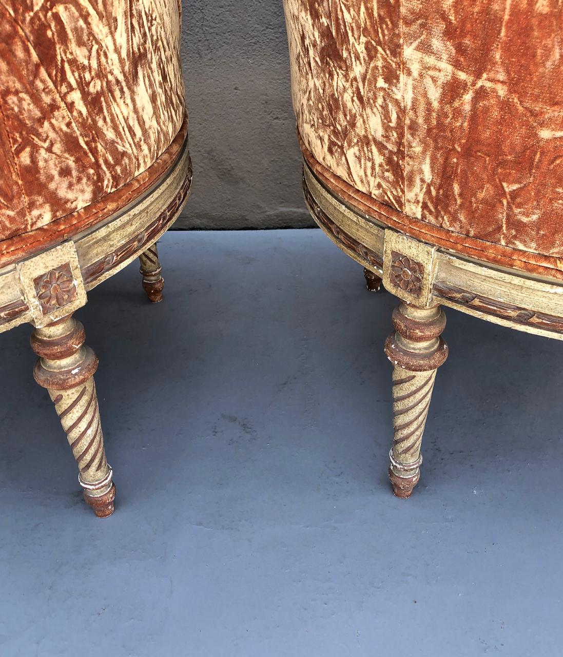 Pair of Antique Louis XVI-Style Painted Bergeres 5