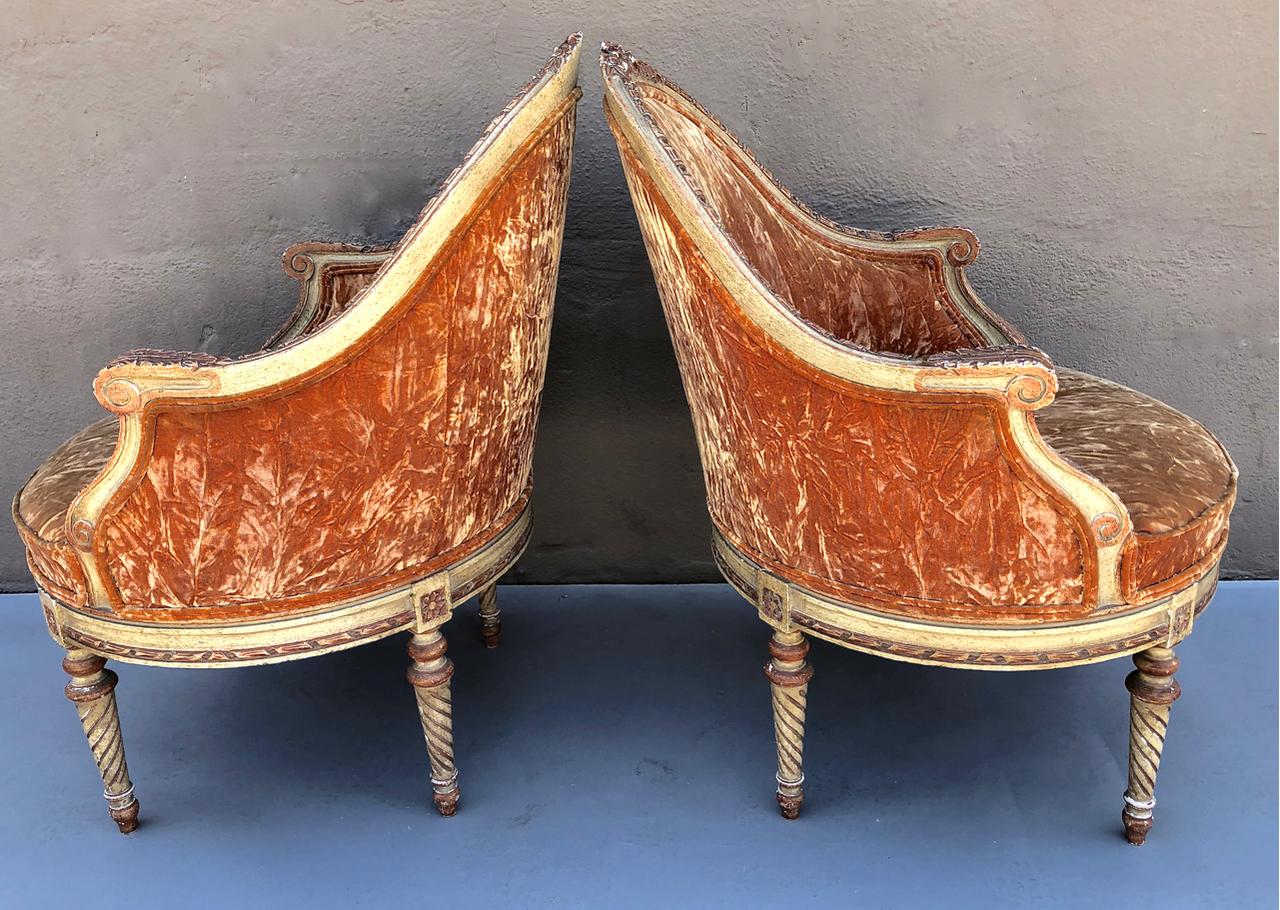 Pair of Antique Louis XVI-Style Painted Bergeres 2