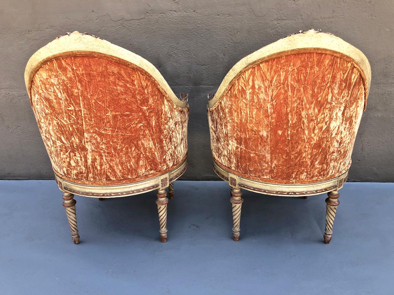 Pair of Antique Louis XVI-Style Painted Bergeres 3