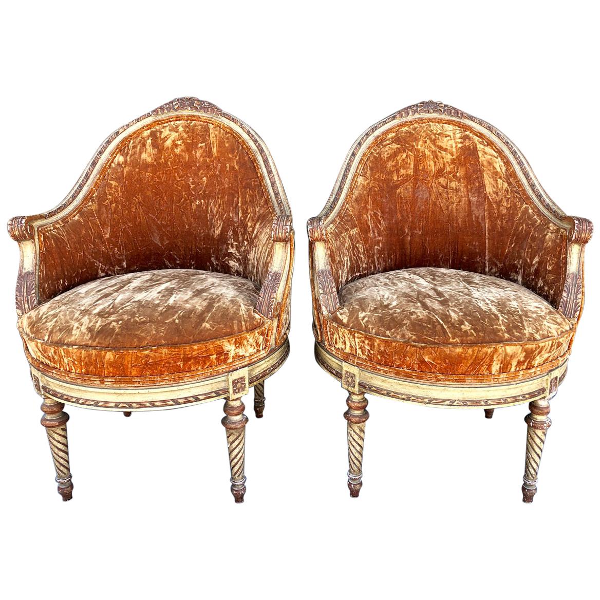 Pair of Antique Louis XVI-Style Painted Bergeres