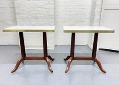 Pair Antique Mahogany and Marble Top Side Tables