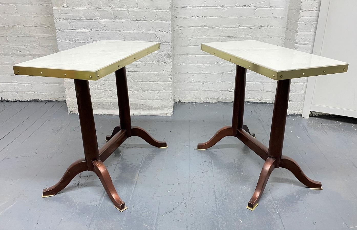 English Pair Antique Mahogany and Marble Top Side Tables For Sale