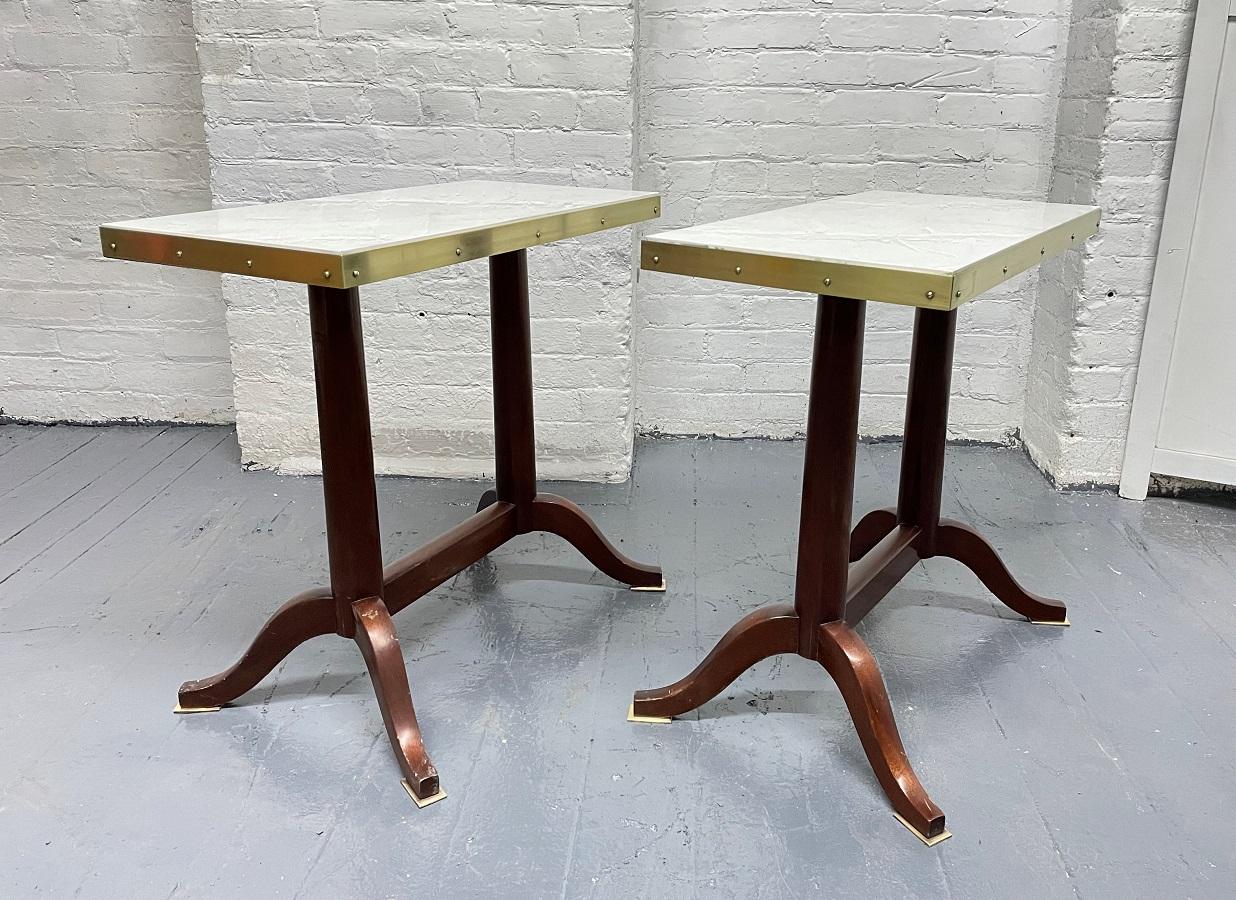 Pair Antique Mahogany and Marble Top Side Tables In Good Condition For Sale In New York, NY