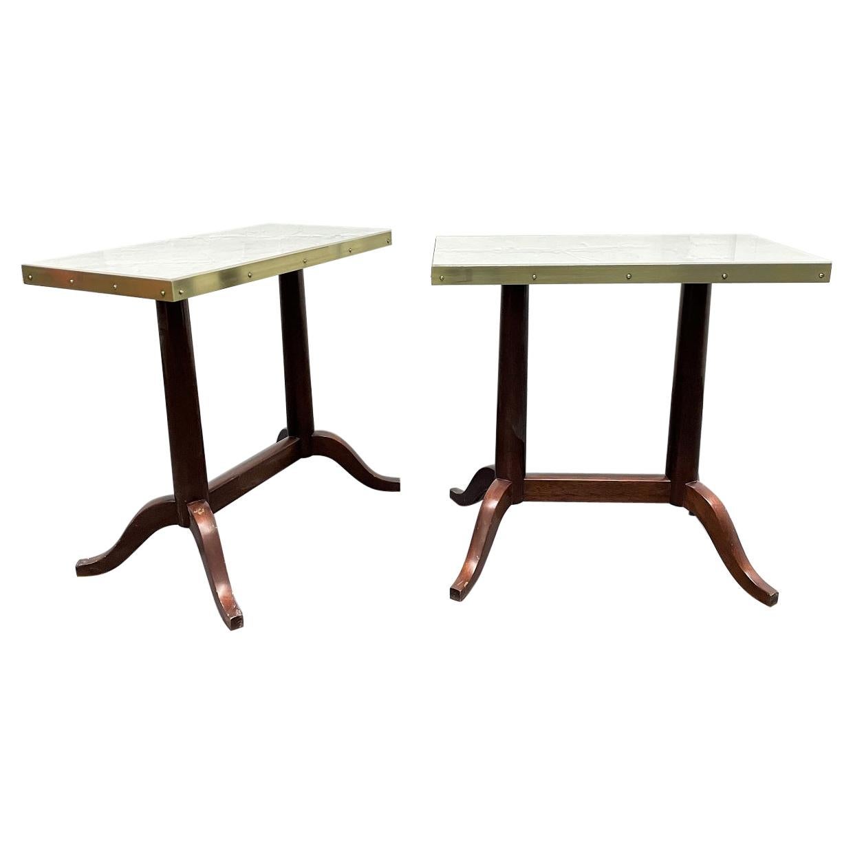 Pair Antique Mahogany and Marble Top Side Tables For Sale