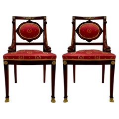 Pair Antique Mahogany 
Bronze Mounted Side Chairs circa 1890