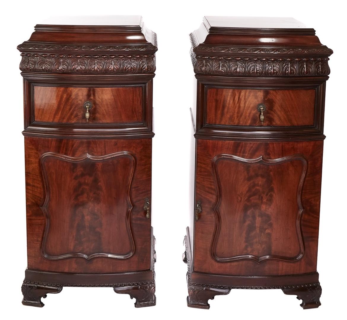 Adam Style Pair Antique Mahogany carved Pedestal Cupboards For Sale