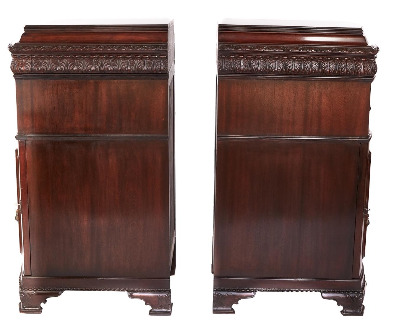 British Pair Antique Mahogany carved Pedestal Cupboards For Sale
