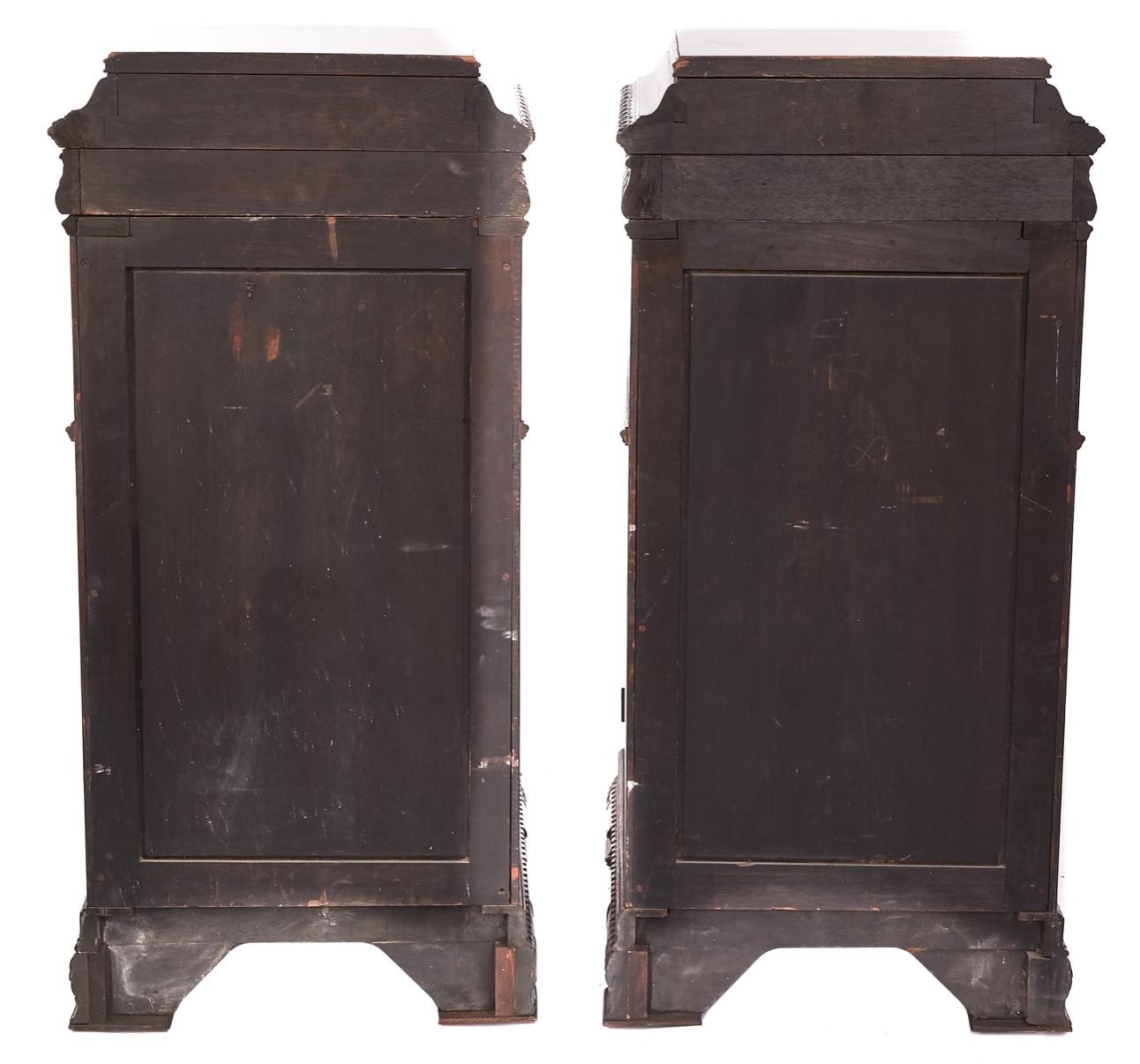 Polished Pair Antique Mahogany carved Pedestal Cupboards For Sale