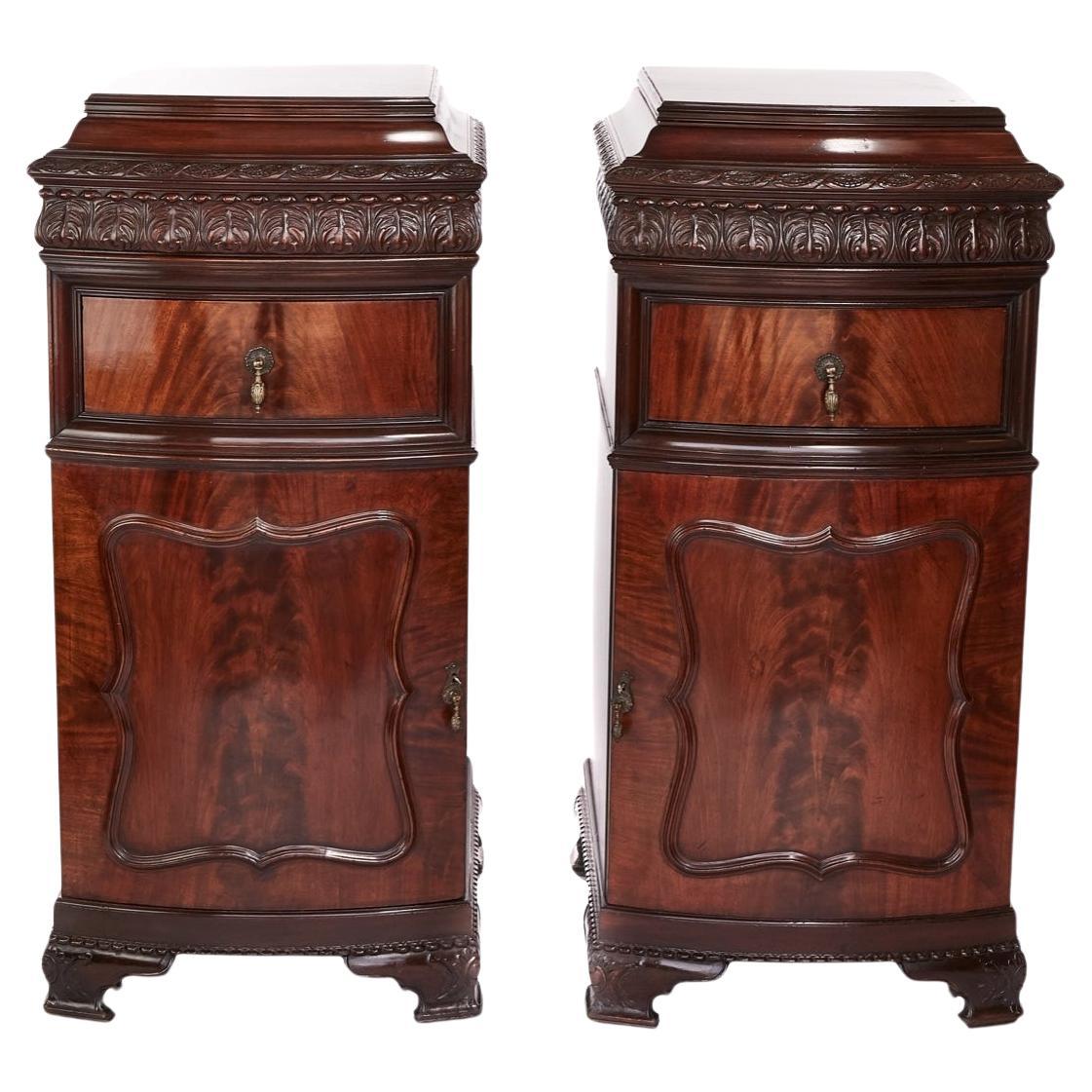Pair Antique Mahogany carved Pedestal Cupboards For Sale