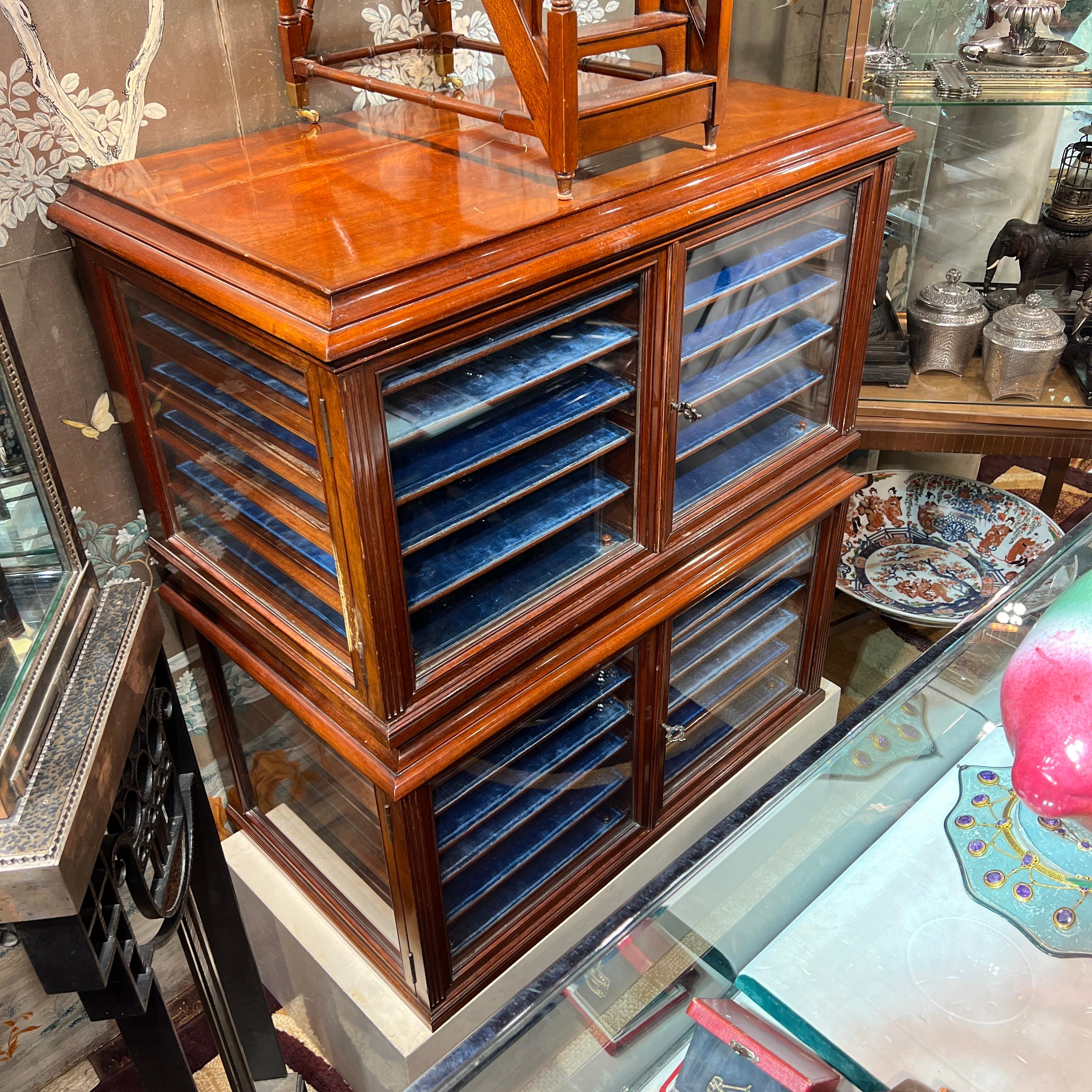 German Pair Antique Mahogany Jewelry Display Cases For Sale