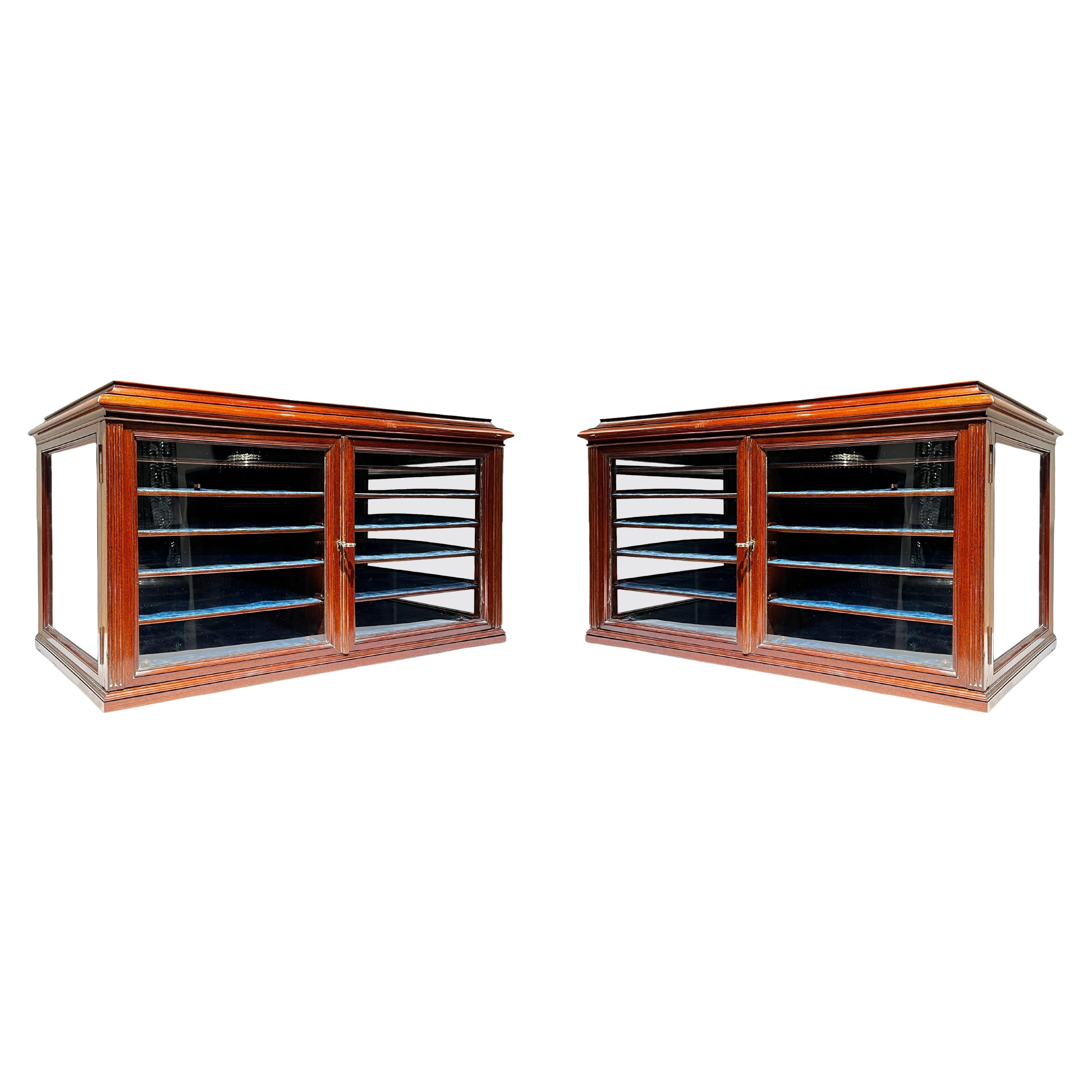 Pair Antique Mahogany Jewelry Display Cases