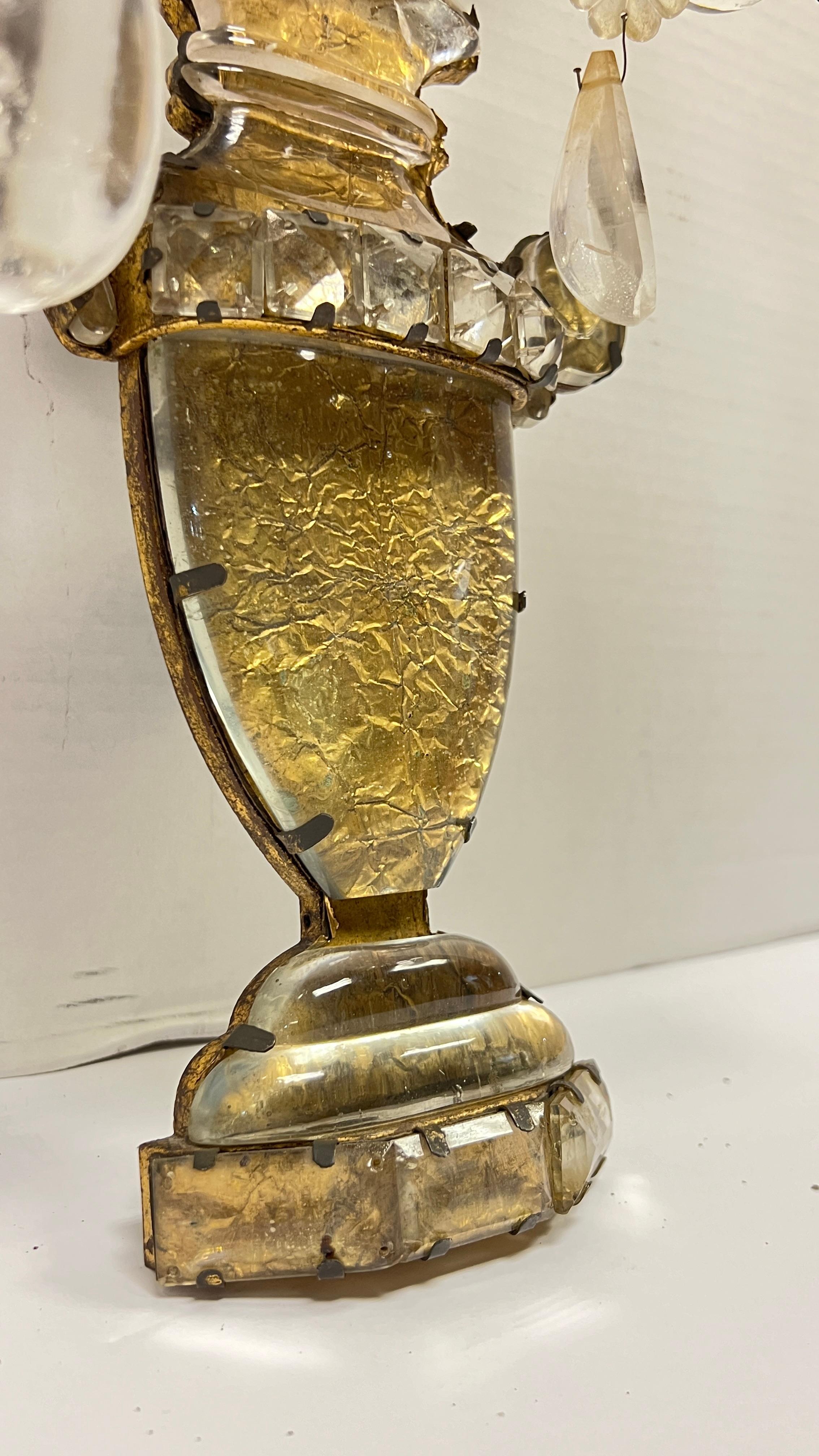 Pair Antique Maison Bagues Gilt Metal and Rock Crystal Sconces 7