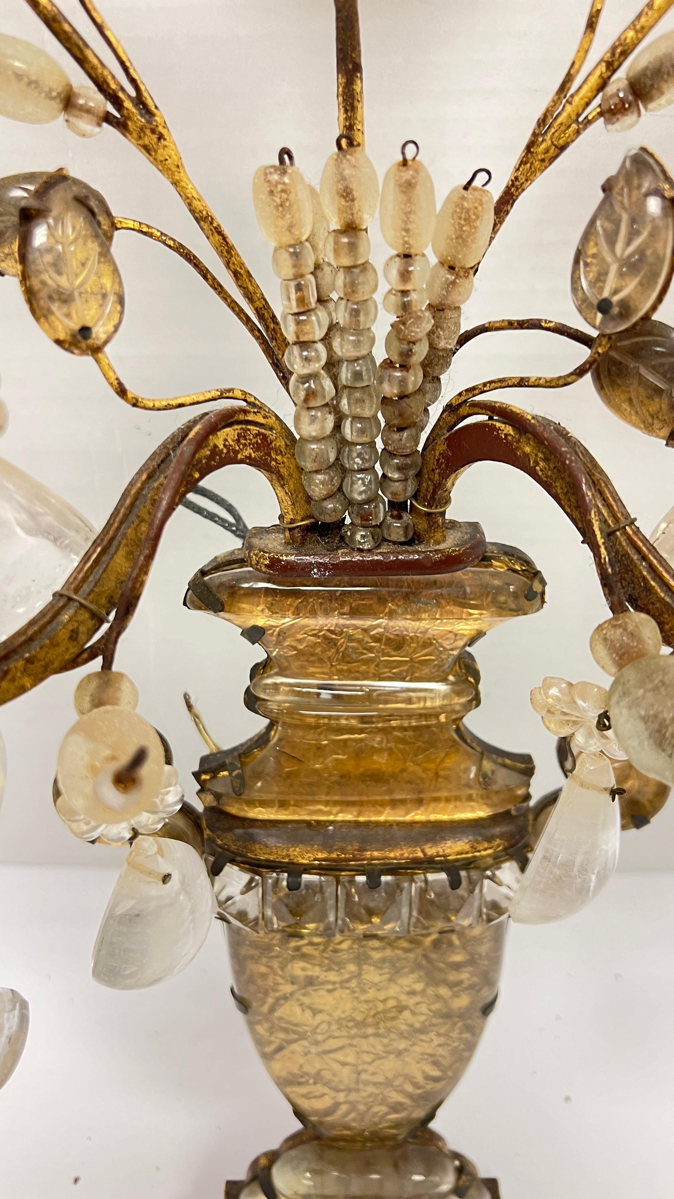 Pair Antique Maison Bagues Gilt Metal and Rock Crystal Sconces 13