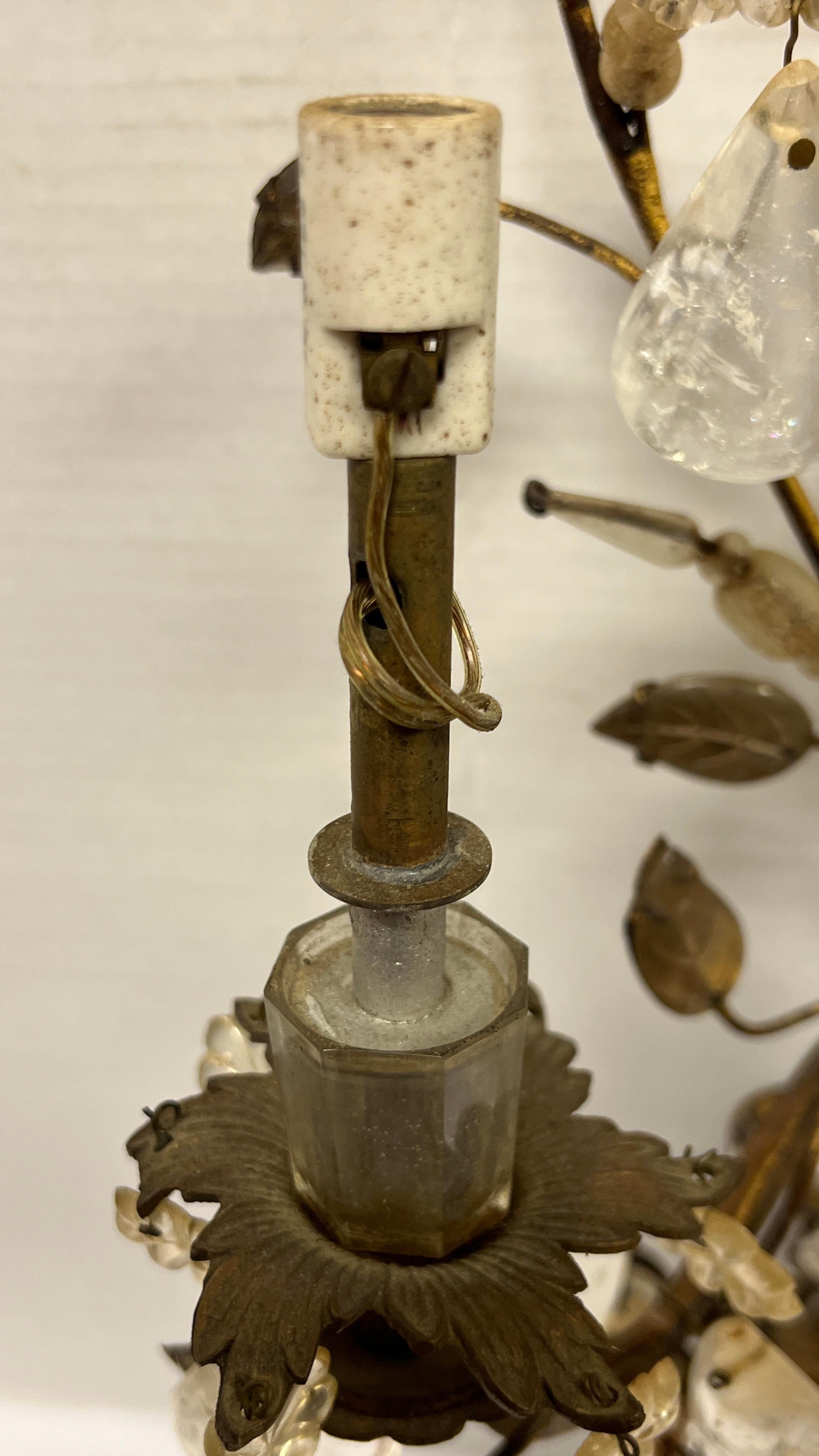 French Pair Antique Maison Bagues Gilt Metal and Rock Crystal Sconces